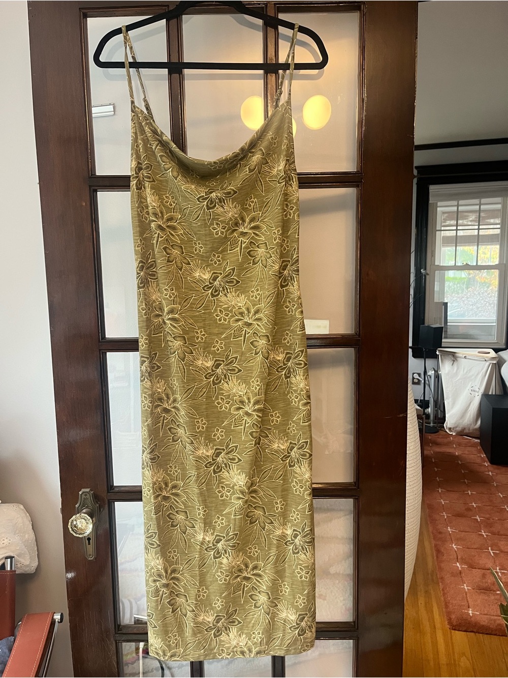 EUC Roxy Olive Green Floral Slip Midi Skirt